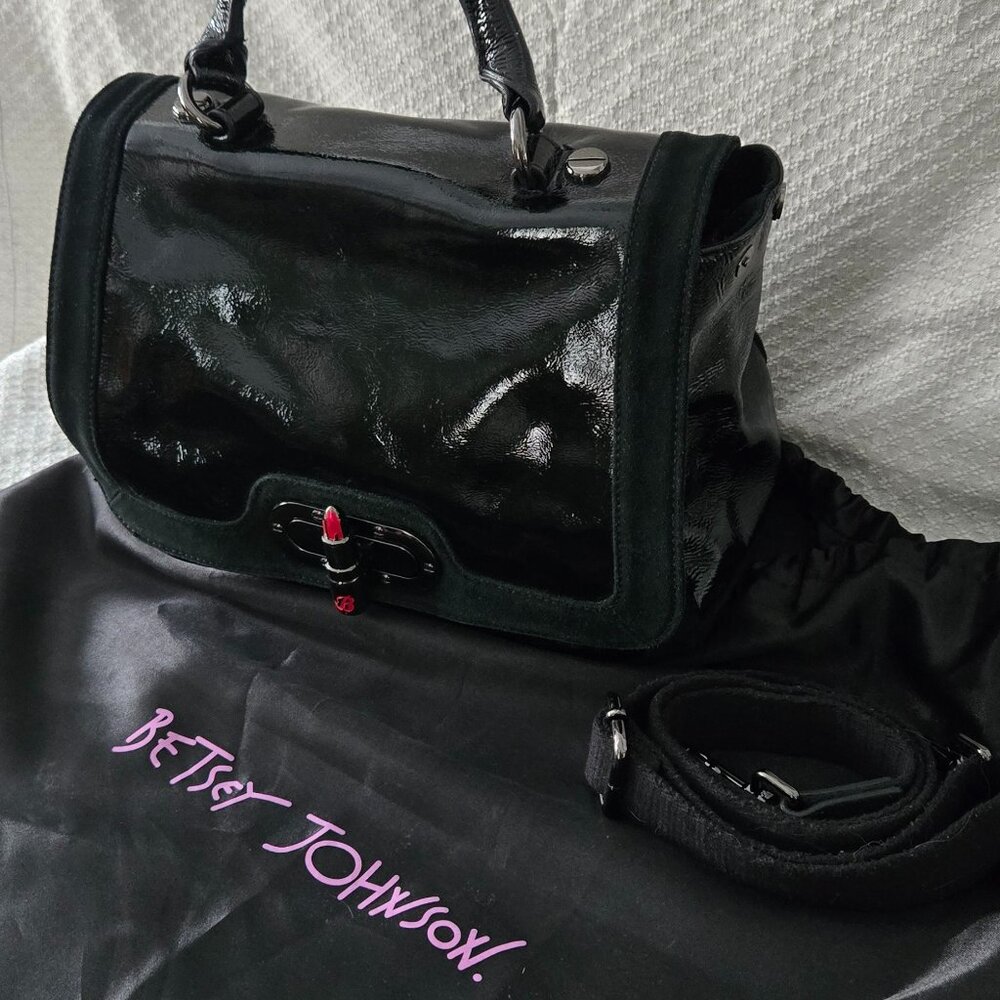 Betsey Johnson Y2K Patent & Suede Lipstick Clasp Satchel – Pink Lace Lining